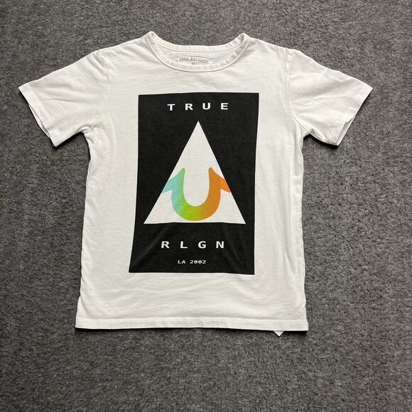 True Religion T-Shirt Youth Medium 10-12 White Short Sleeve Cotton Horseshoe - Picture 1 of 6